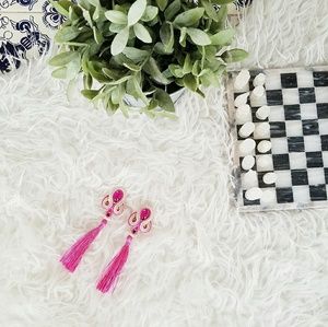 Pink tassel long earrings